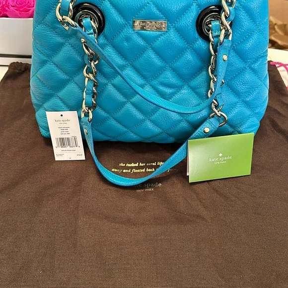 KATE SPADE Sm Maryanne Gold Coast mid teal hand bag quilted original dust bag - Picture 4 of 16